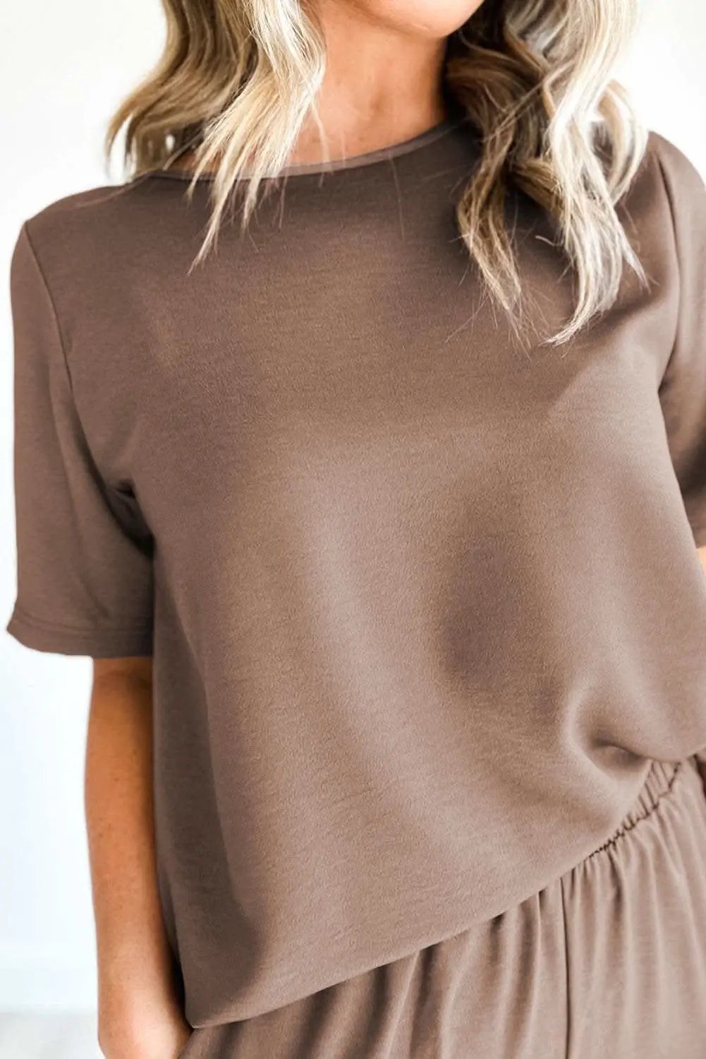 Smoke Gray Solid Color T Shirt 2pcs Wide Leg Pants Set - Love Salve